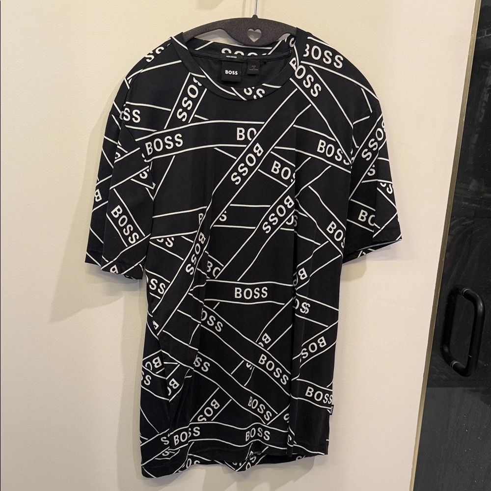 BOSS Men's Black and White Logo T-Shirt